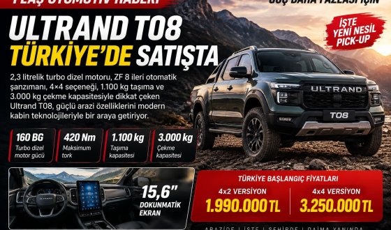 Ultrand T08 Türkiye’de Satışta 4x4 Gücü ve 3 Ton Çekme Kapasitesiyle Dikkat Çekiyor