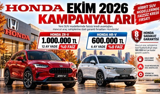Honda Ekim 2026 Kampanyalarını Açıkladı! ZR-V ve HR-V İçin 1 Milyon TL'ye Varan Faizsiz Kredi