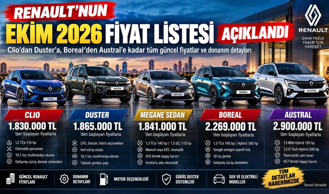 Renault Ekim 2026 Fiyat Listesi Açıklandı! Clio, Duster, Megane, Boreal ve Austral Kaç TL?