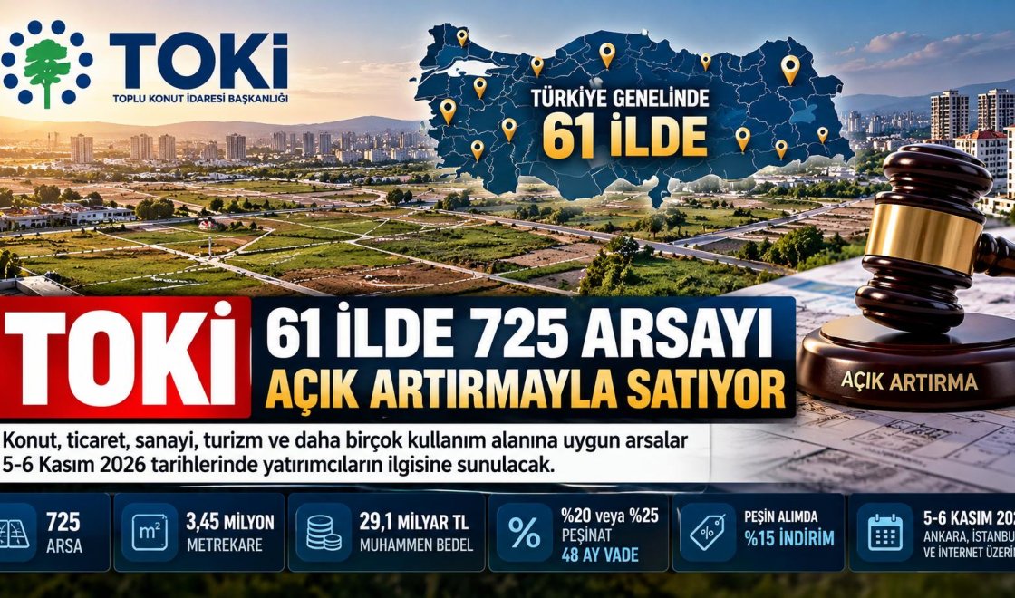 TOKİ 61 İlde 725 Arsayı Satışa Çıkarıyor! 48 Ay Vade ve Peşin Ödeme İndirimi