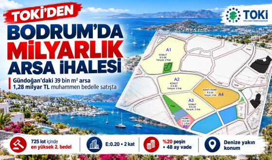 TOKİ Bodrum Gündoğan'da 1,28 Milyar TL'ye Arsa Satıyor! Deniz Manzaralı Bölgede Dev Müzayede