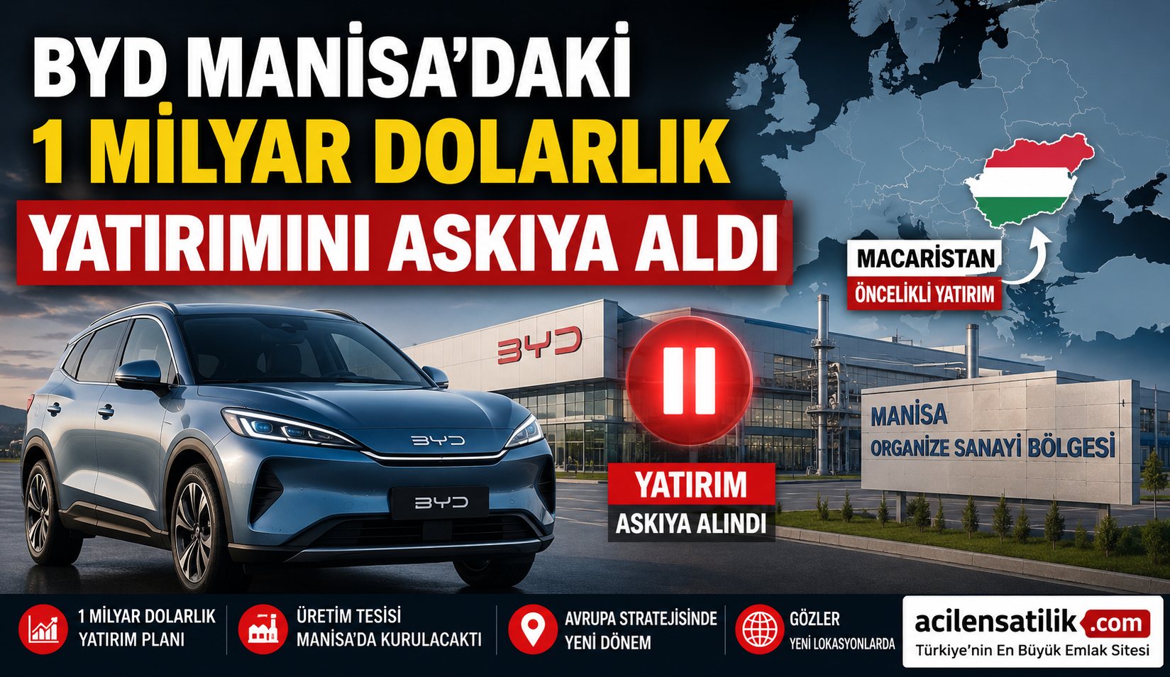 Elektrikli Araç Sektöründe Şok Gelişme: BYD Manisa Yatırımını Askıya Aldı