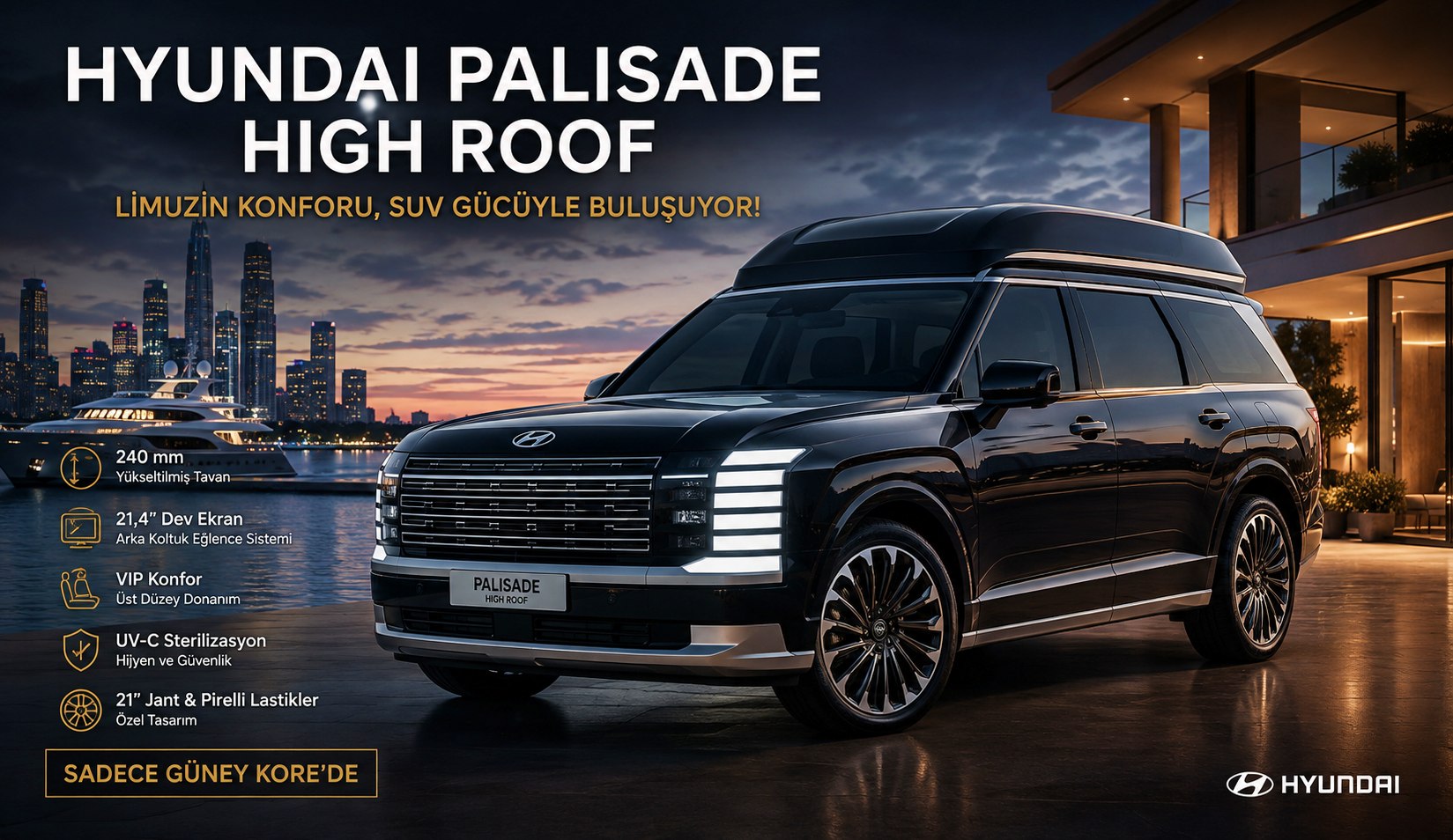 Hyundai Palisade High Roof: 21,4 İnç Ekran, VIP Konfor ve 2 Metreyi Aşan Gövde