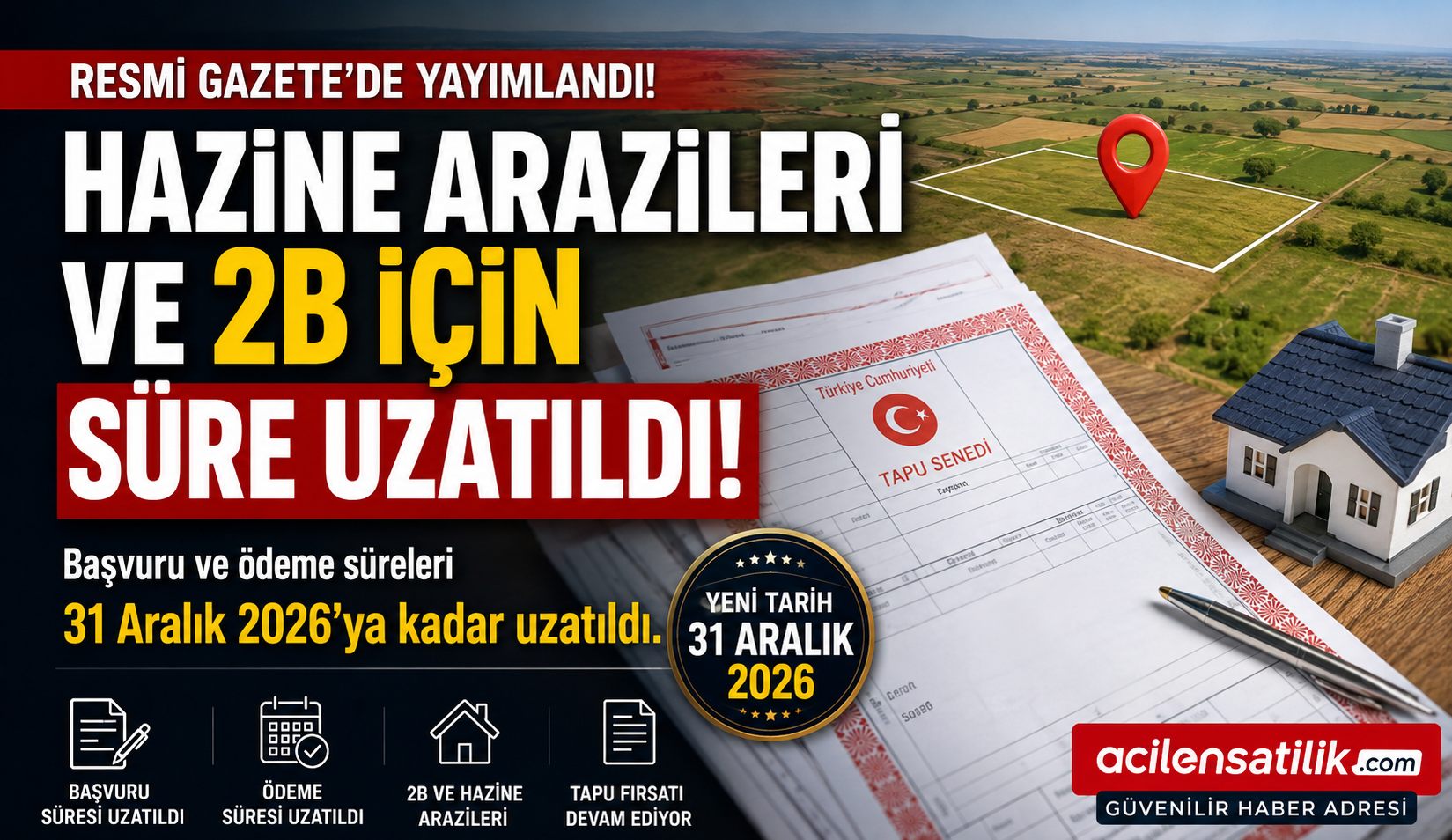 Resmi Gazete’de Yayımlandı 2B Başvurularında Son Tarih Değişti