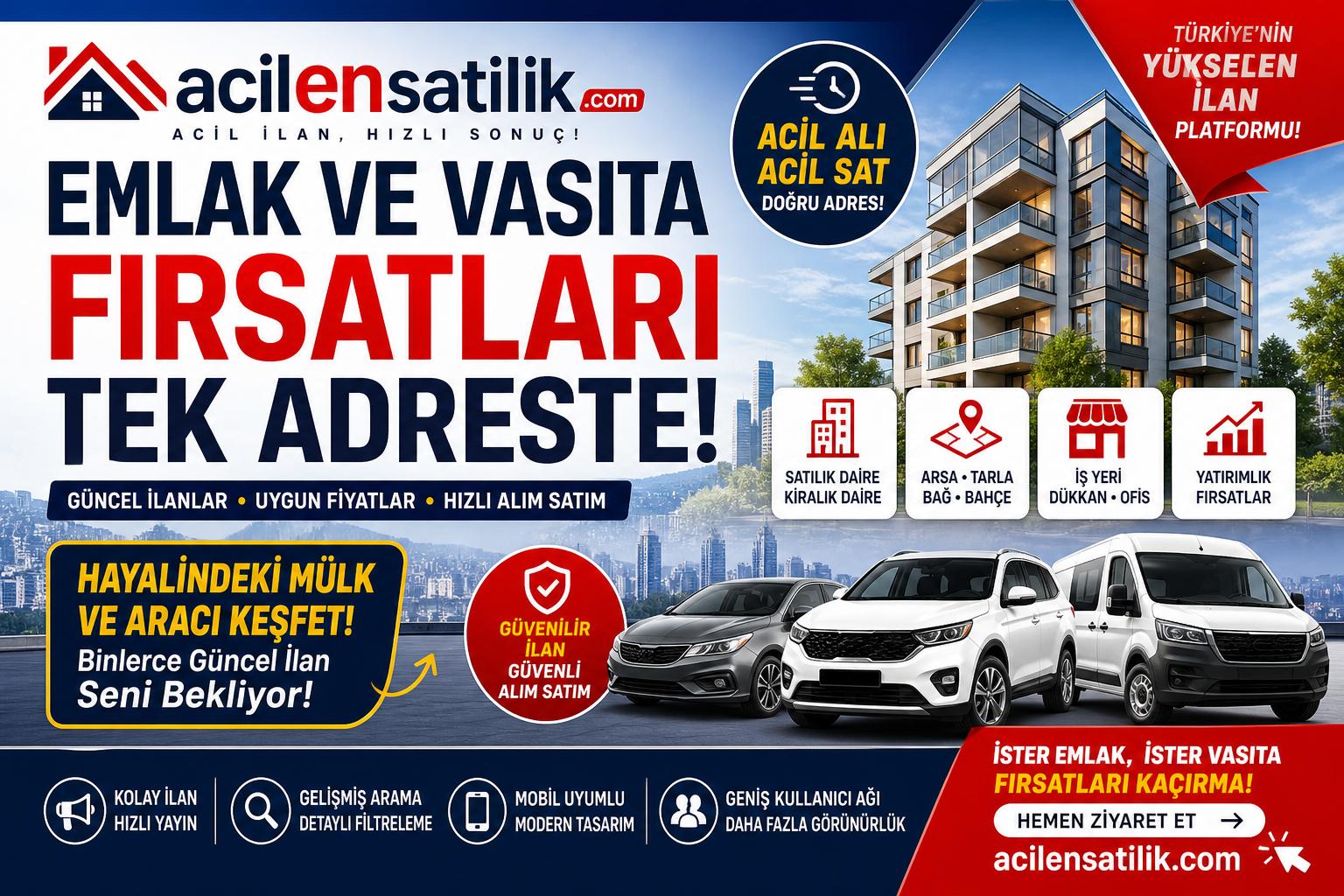 Satılık Daireden Otomobile, Arsadan Ticari Araca Tüm Fırsatlar Tek Adreste