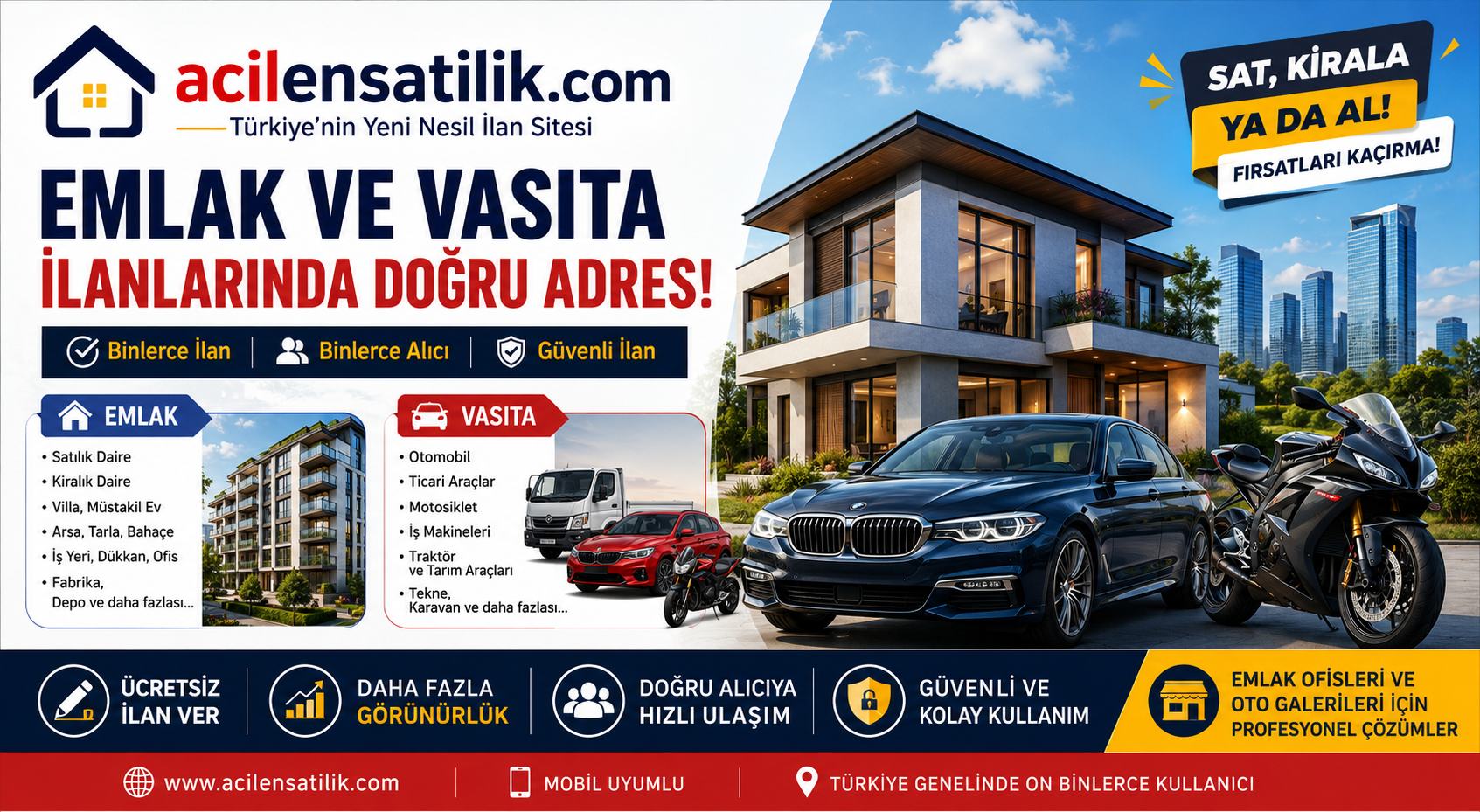 Türkiye'nin Yeni Nesil İlan Platformu Acilensatilik.com ile Emlak ve Vasıta İlanlarında Hızlı Sonuç