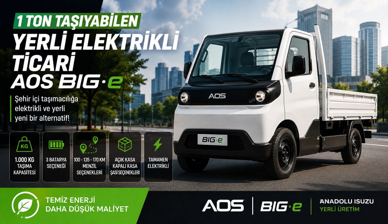 Yerli Elektrikli Ticari AOS BIG.e Türkiye’de Satışa Çıktı: 170 Km Menzil, 1 Ton Taşıma